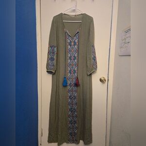 Olive Green Embroidered Maxi Dress